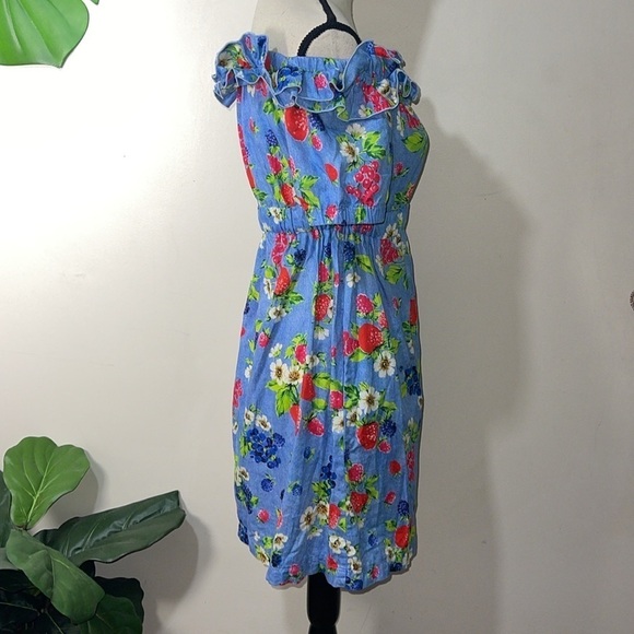 Love Moschino Picnic Print (Fruit & Floral) Cotton Off the Shoulder Dress sz. 2 - Picture 12 of 16